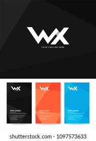 Letters W X joint logo, emblem or icon with business card vector template.
