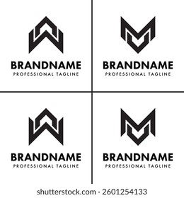 Letters WA and VM Monogram Logo Set, suitable for any business with WA AW VM MV initials