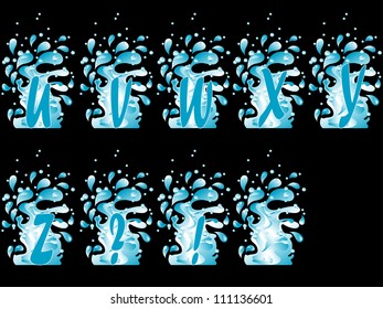 Letters in water splash on black background