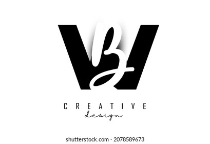 Letters WB logo with a minimalist design. Letters W and B with geometric and handwritten typography. Creative Vector Illustration with letters.