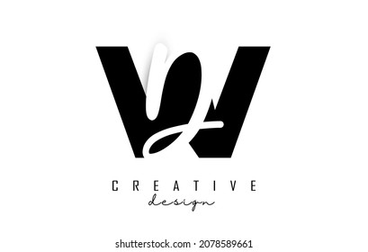 Letters WD logo with a minimalist design. Letters W and D with geometric and handwritten typography. Creative Vector Illustration with letters.