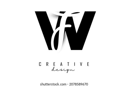 Letters WF logo with a minimalist design. Letters W and F with geometric and handwritten typography. Creative Vector Illustration with letters.