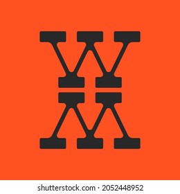 Letters WM or MW logo monogram orange pop art stylish design element, two capital letters M and W modern sticker.