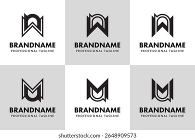 Letters WN or MU Monogram Logo Set, suitable for any business with WN NW MU UM initials