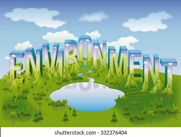 letters of the word Environment forming a landscape