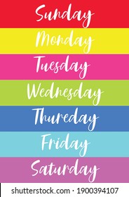 The letters written on the days of the week consist of Monday, Tuesday, Wednesday, Thursday, Friday with various backgrounds of the day.