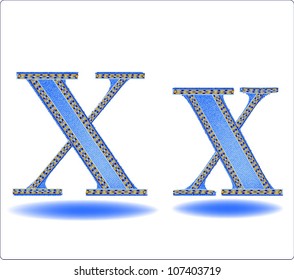 Letters X big and small in a jeans structure with a double line.