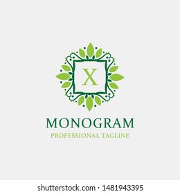 Letters X Logo Monogram with the concept of elegant leafs. Modern design with green coloring. - Vector file
