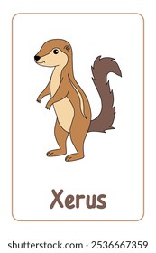 Letra X é para Xerus. Xerus colorindo páginas. Cartão de animais para impressão Aprenda letras alfabeto inglês para educação infantil e atividade de jogos. Planilhas de jardim de infância e pré-escola imprimíveis para crianças.