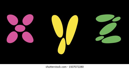 Letters x, y, z. Vector flat illustration.