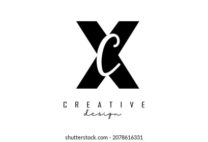 Buchstaben XC Logo mit minimalistischem Design. Buchstaben X und C mit geometrischer und handgeschriebener Typografie. Kreative Vektorgrafik mit Buchstaben.