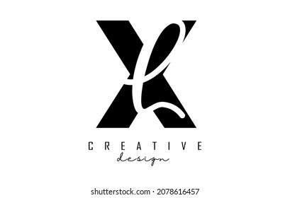 Letters XL logo with a minimalist design. Letters X and L with geometric and handwritten typography. Creative Vector Illustration with letters.