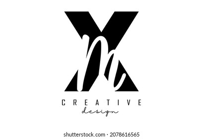 Letters XM logo with a minimalist design. Letters X and M with geometric and handwritten typography. Creative Vector Illustration with letters.