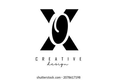 Letters XO logo with a minimalist design. Letters X and O with geometric and handwritten typography. Creative Vector Illustration with letters.