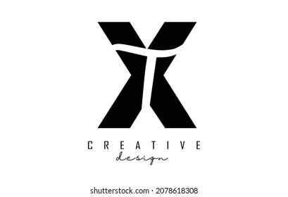 Letters XT logo with a minimalist design. Letters X and T with geometric and handwritten typography. Creative Vector Illustration with letters.