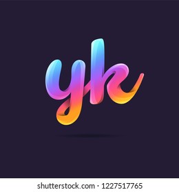Letters Y K, Y & K 3D logo, multi colour gradient letters icon vector template.