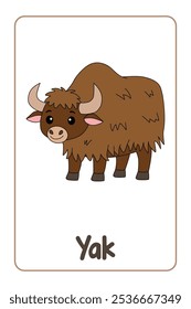 Letters Y is for Yak. Animal Flashcard printable learn letters Alphabet abc english for kids education and game activity. Kindergarten and preschool worksheets printable for kids.