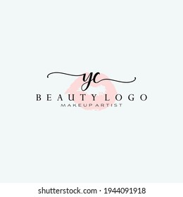 Letters YC, Watercolor Lips, Premade Logo Design, Logo for Makeup Artist Business Branding, Blush Beauty Boutique Logo Design, Calligraphy Logo