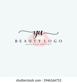 Letters YU, Watercolor Lips, Premade Logo Design, Logo for Makeup Artist Business Branding, Blush Beauty Boutique Logo Design, Calligraphy Logo