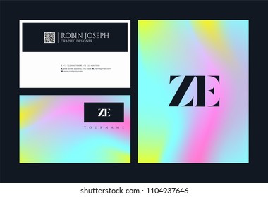Letters Z & E joint logo icon with business card vector template.

