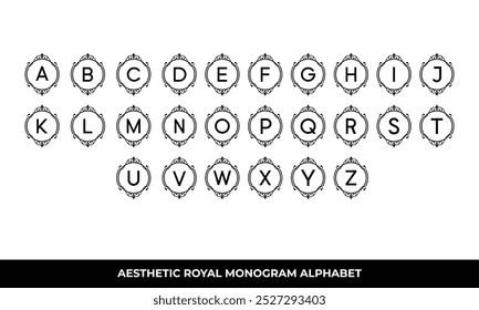 Letters A to Z elegantly displayed in decorative frames, perfect for typography enthusiasts and design projects needing ornate alphabet elements.