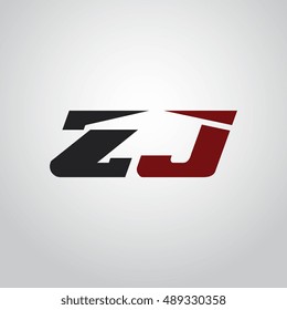 The letters Z and J logo automotive black and red colored