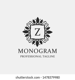 Letters Z Logo Monogram with the concept of elegant leafs. Modern design with luxurious black coloring. - Vector file