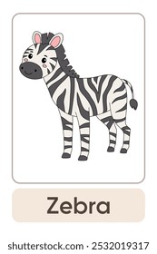 A letra Z é para zebra. Animal Flashcard printable aprender letras Alfabeto abc Inglês para crianças educação e atividade de jogo. Planilhas de jardim de infância e pré-escola imprimíveis para crianças.