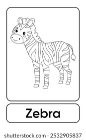 Letters Z is for Zebra. Zebra coloring pages. Animal Flashcard printable learn letters Alphabet english for kids education and game activity. Kindergarten and preschool worksheets printable for kids.