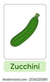 Letters Z is for Zucchini. Vegetable Flashcard printable learn letters Alphabet english for kids education and game activity. Kindergarten and preschool worksheets printable for kids.