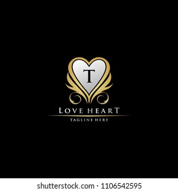 LetterT Gold Luxury Heart Icon Logo