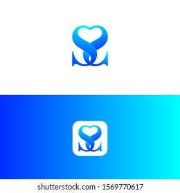 Lettre initialize Abstract Logo SS Love Heart