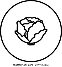 Lettuce black and white line icon vector illustration in a circle, for web use for vegetables, healthy eating, green meals, nutrition