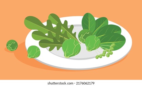 lettuce, Brussels sprouts and arugula