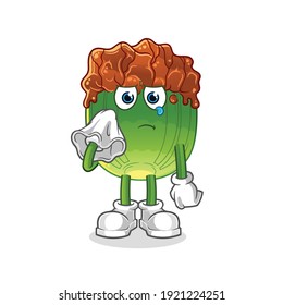 lettuce with bulgogi sauce cry with a tissue  character. cartoon mascot vector