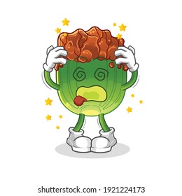 lettuce with bulgogi sauce dizzy head mascot. cartoon vector