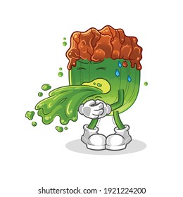 lettuce with bulgogi sauce throw up cartoon. cartoon mascot vector