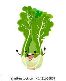 Lettuce in a cartoon style.  Fresh lettuce salad. Vector illustration on white background.