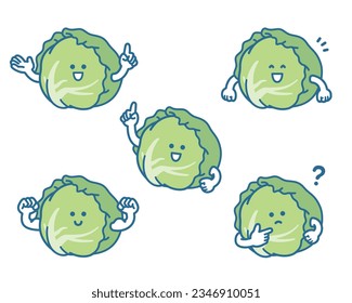 Lettuce character pose set illustration