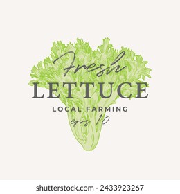 Lettuce engraved illustration. Vegetable emblem design