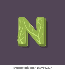 Lettuce in a form of letter N - vegetable lettering design. Vector illustration.