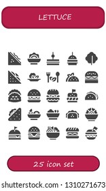 lettuce icon set. 25 filled lettuce icons.  Collection Of - Sandwich, Salad, Burger, Lettuce, Taco, Tacos, Hamburger
