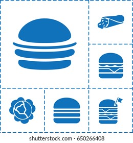 Lettuce icon. set of 6 lettuce filled icons such as cabbage, wrap sandwich, burger, double burger with flag