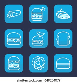 Lettuce icon. set of 9 outline lettuce icons such as cabbage, wrap sandwich, double burger with flag, burger with sausage, cheeseburger, sandwich
