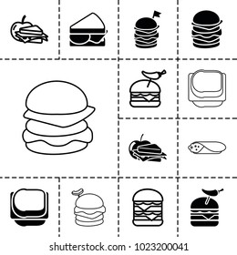 Lettuce icons. set of 13 editable filled and outline lettuce icons such as burger with pepper, sandwich and apple, double burger, sandwich, double burger with flag
