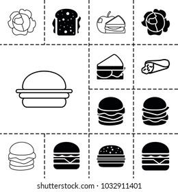 Lettuce icons. set of 13 editable filled and outline lettuce icons such as cheeseburger, sandwich, wrap sandwich, cabbage, burger