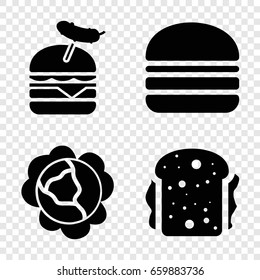 Lettuce icons set. set of 4 lettuce filled icons such as cabbage, burger with sausage, sandwich