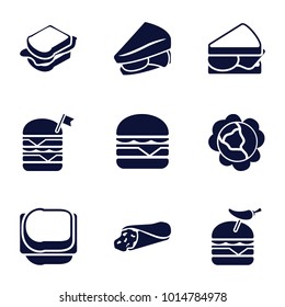 Lettuce icons. set of 9 editable filled lettuce icons such as cabbage, wrap sandwich, sandwich, double burger with flag, burger with pepper
