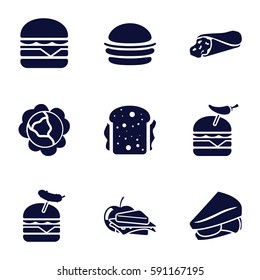 lettuce icons set. Set of 9 lettuce filled icons such as cabbage, wrap sandwich, burger, sandwich, burger with pepper, burger with sausage, cheeseburger