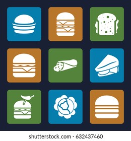 Lettuce icons set. set of 9 lettuce filled icons such as cabbage, wrap sandwich, burger, sandwich, burger with pepper, double burger